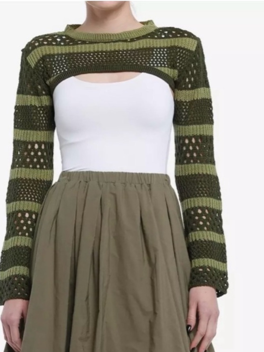 Hot Topic Thorn & Fable Crochet Shrug Sweater M Green Stripe Punk Gothic Hippie